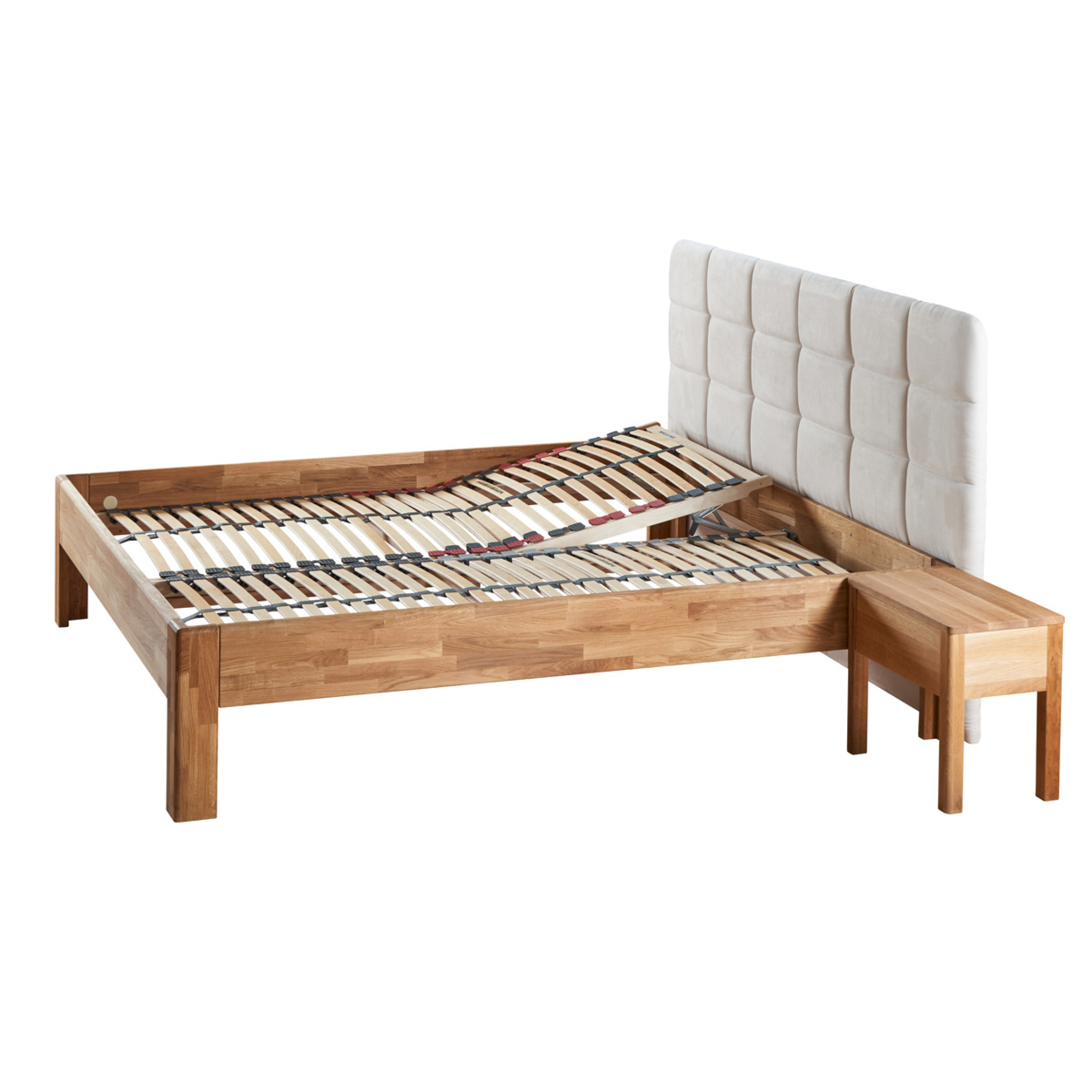 Masivna postelja Ralf hrast z oblazinjenim vzglavjem